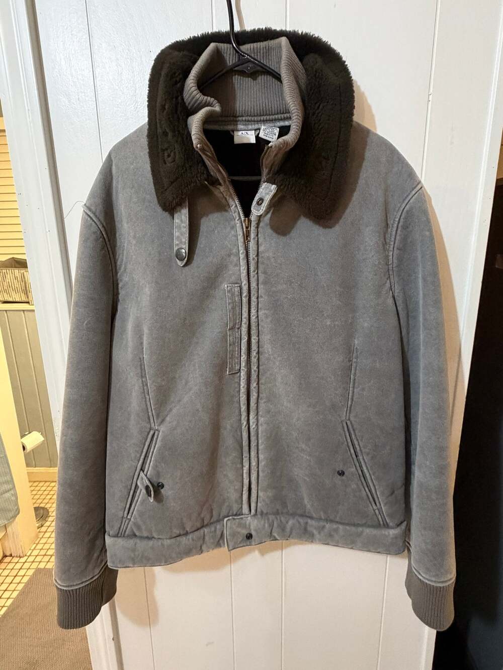 Armani Exchange A|X Gray Faux Suede Shearling Lined Aviator Mens Jacket L